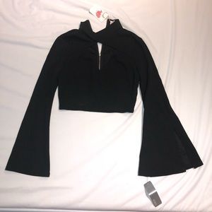 Wide Bat Sleeve Crop Top & Skirt 2 Piece Set Blk S